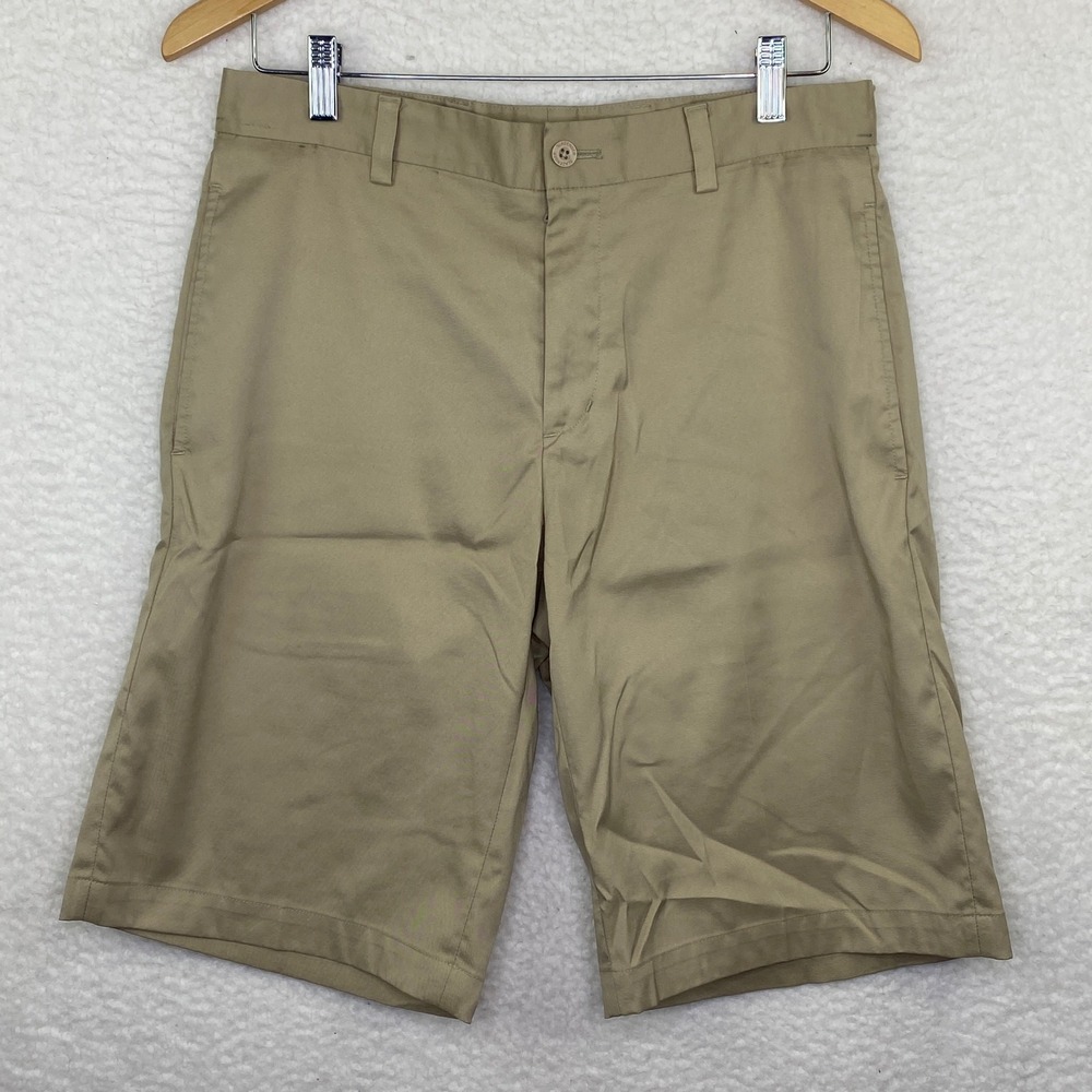 Slazenger Mens Golf Shorts Khaki Tan Flat Front Embroidered Logo Size 34